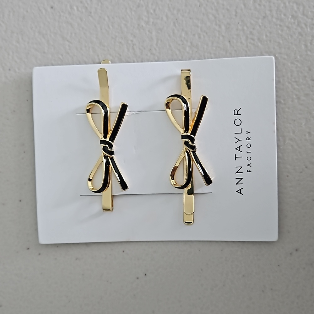 NWT Ann Taylor Factory gold and black bow bobby pins - hair clip